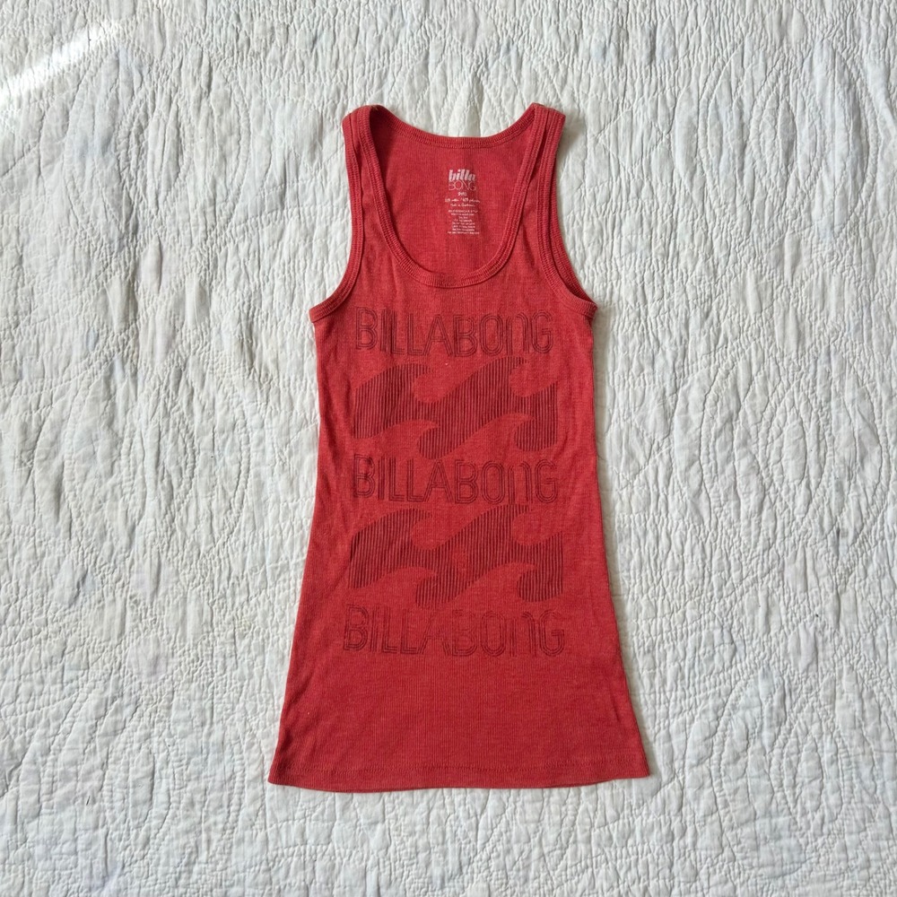 Vtg 2000s Billabong Womens Red Ribbed Graphic Logo Tank Top Small